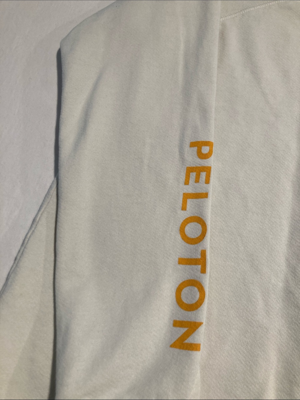Peloton Cream Crewneck Sweatshirt with Yellow Sleeve Logo - Picture 5 of 9
